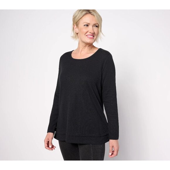 Denim and Co Essentials Petite Waffle Knit Scoop Neck Swing Tunic 2X Black NEW - Picture 1 of 6